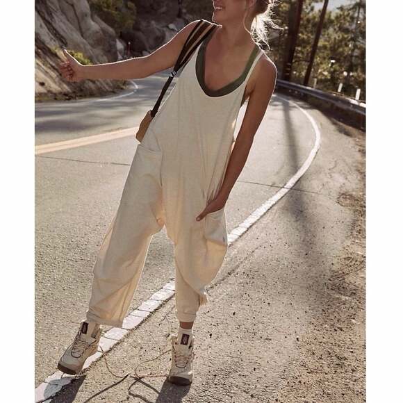 Free People Pants - Free People Movement Hot Shot Jumpsuit Small Oatmeal Harem Overalls Cotton
